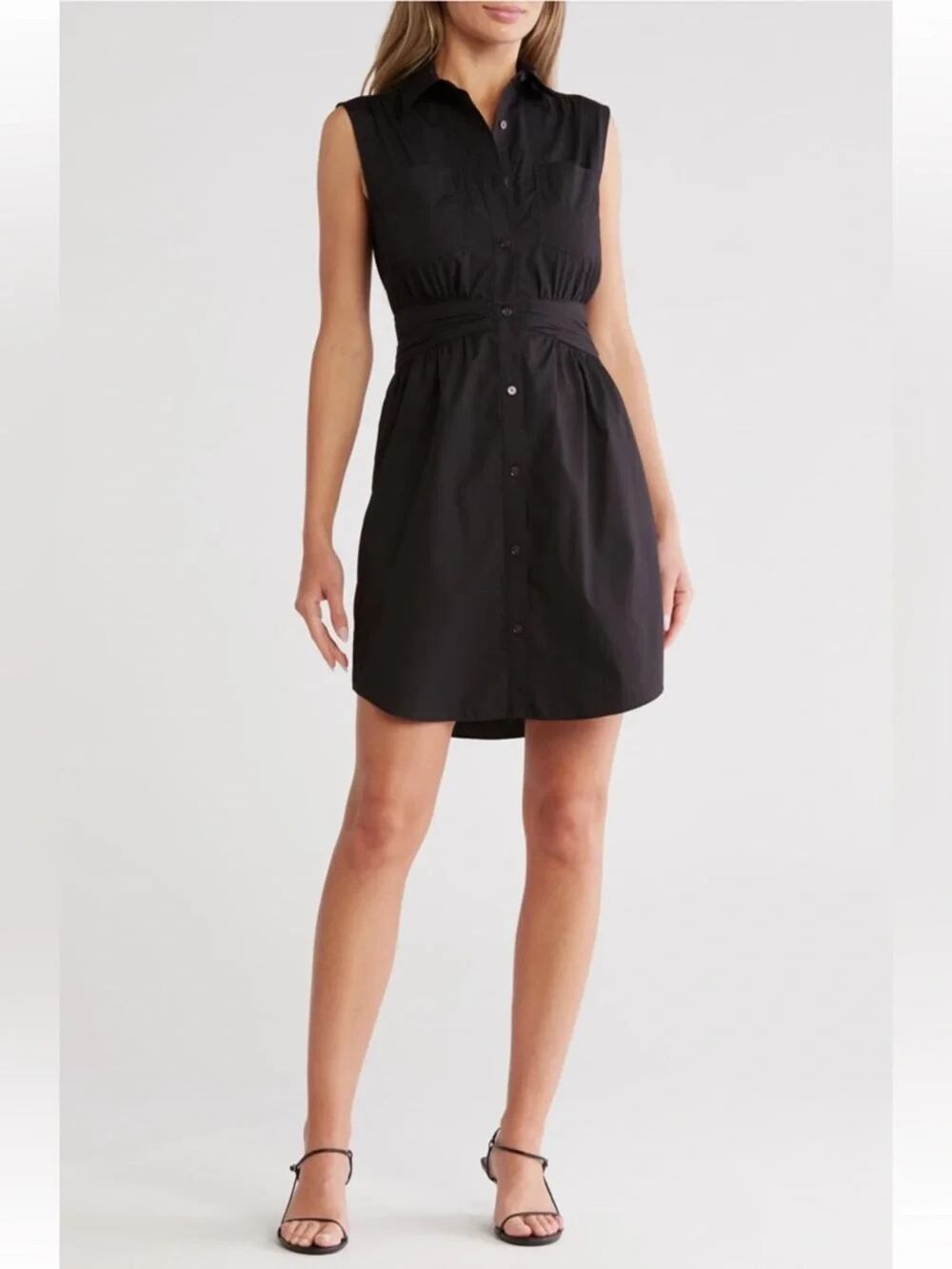 NWT 10 Crosby Derek Lam Black Sleeveless Button Front Shirt Dress Cora Cotton 4